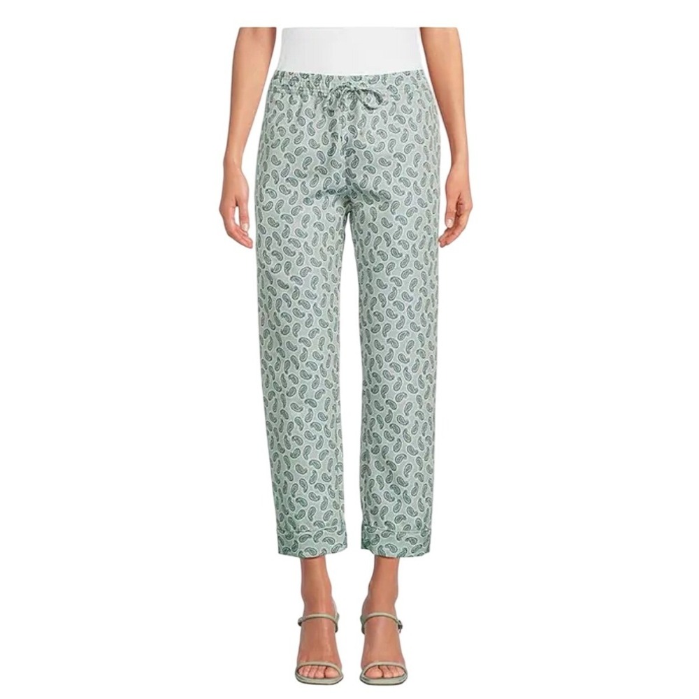 Antonio Melani x Buru Green Paisley Drawstring Straight Leg Ankle Pants NEW